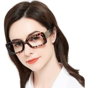 MARE AZZURO Women Reading Glasses Leopard Rectangle Readers +1.00 Wide Frame